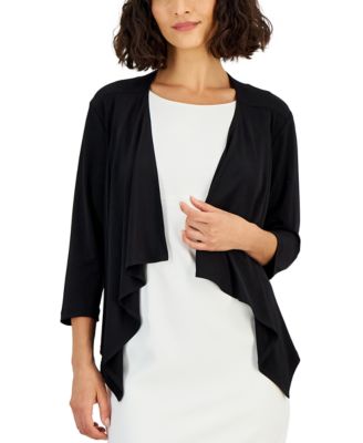 Connected - Petite Open-Front 3/4-Sleeve Waterfall Shrug