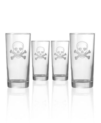 Skull and Crossbones Cooler Highball Glass 15oz - Set of 4 Glasses image
