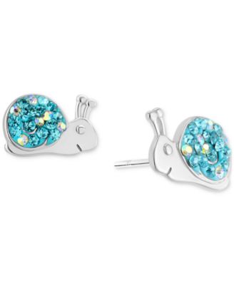 Macy's - Blue Crystal Pav&eacute; Snail Stud Earrings in Sterling Silver