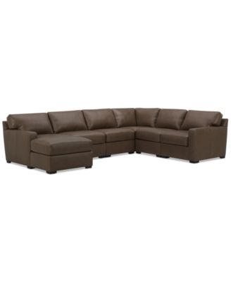 Furniture - Radley 6-Pc. Leather Square Corner 128" x 100" Modular Chaise Sectional
