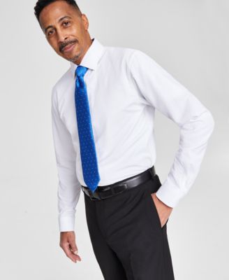 Men's Slim-Fit Blue Trim Solid Dress Shirt image