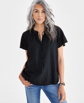 Style & Co - Women's Seersucker Split-Neck Top