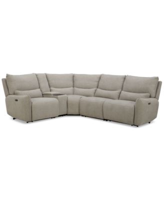 Olper 5-Pc. Fabric Zero Wall Sectional Sofa with Two Power Motion Pieces & Console, Created for Macy's image