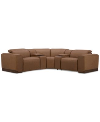 Lovro 5-Pc. Leather Sofa with 2 Power Motion Chairs & 2 Consoles, Created for Macy's image