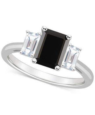 Macy's - Onyx & White Topaz (3/4 ct. t.w.) Emerald-Cut Statement Ring in Sterling Silver