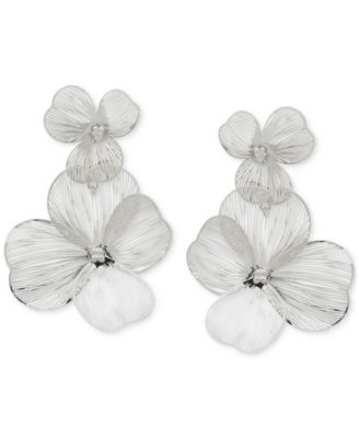 lonna & lilly - Silver-Tone Openwork Flower Double Drop Earrings