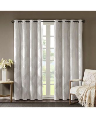 Bentley Ogee Knitted Jacquard Total blackout curtains, grommet top fit up to 1.25 inches rod Single Curtain Panel, Width 50 length 95 inches image