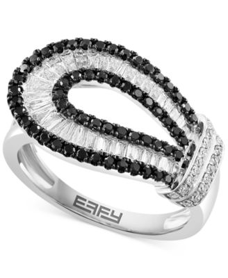 EFFY Collection - Black & White Diamond Loop Statement Ring (5/8 ct. t.w.) in 14k White Gold