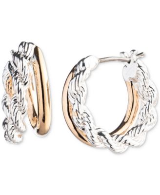 Lauren Ralph Lauren - Two-Tone Extra-Small Rope & Solid Split-Hoop Earrings, 0.45"