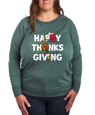 Hybrid Apparel - Plus Size Peanuts Happy Thanksgiving Graphic Pullover Top