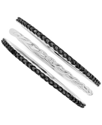 Macy's - 3-Pc. Set Black Spinel Stack Rings (1/3 ct. t.w.) in Sterling Silver