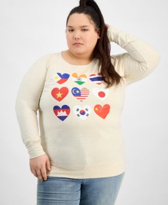 Hybrid Apparel - Trendy Plus Size Cotton AAPI Hearts Graphic Top