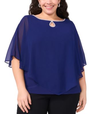 MSK - Plus Size Rhinestone-Trim Overlay Cape Top