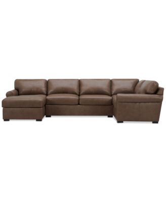 Radley Roll Arm 139" 4-Pc. Leather Square Corner Chaise Sectional, Exclusively at Macy's image