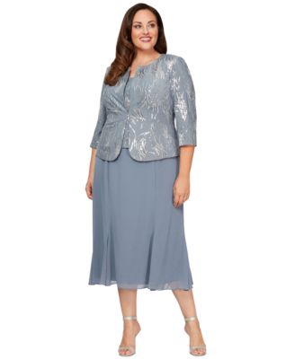 Alex Evenings - Plus Size Sequin Jacket & Midi Dress