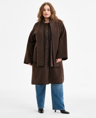 BCBGMAXAZRIA - Plus Size Button-Front Edge-Stitch Scarf Coat