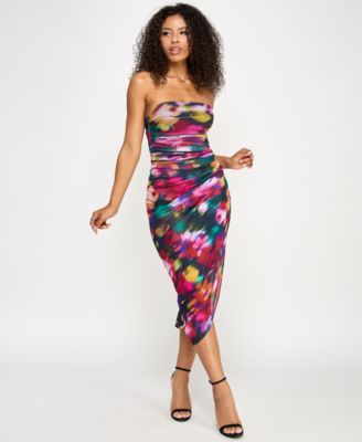 Emerald Sundae - Juniors' Printed Strapless Midi Dress