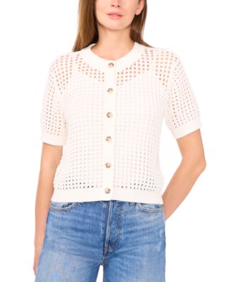 CeCe - Women's Texture Mesh Short-Sleeve Cardigan