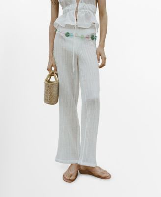 MANGO - Women's Bow Detail Fluid Ramie Pants