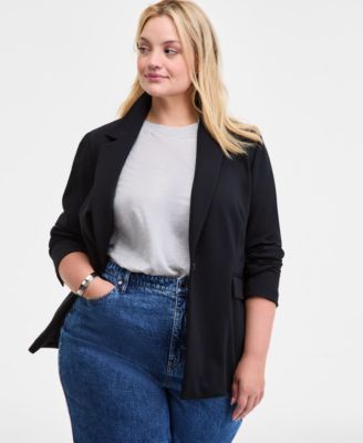 On 34th - Trendy Plus Size Longline Pont&eacute;-Knit Blazer
