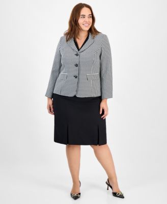 Le Suit - Plus Size Pencil Skirt Houndstooth Suit