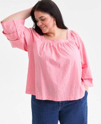 Style & Co - Plus Size Striped Square-Neck Top