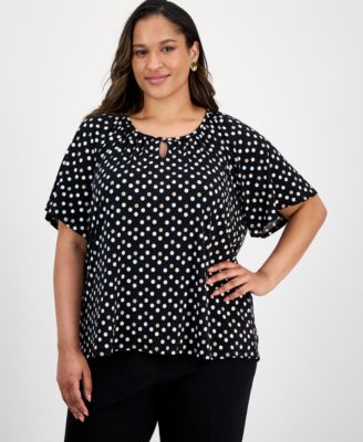 Anne Klein Essentials - Plus Size Printed Elbow-Sleeve Blouse
