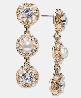 Charter Club - Crystal & Imitation Pearl Triple Drop Earrings