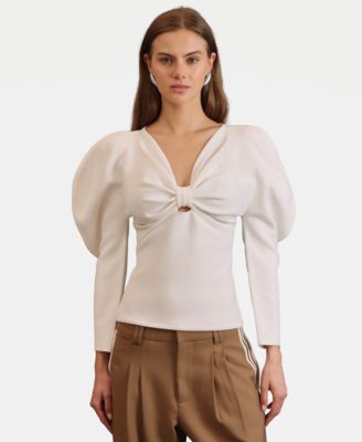Avec Les Filles - Women's Exaggerated-Sleeve Bow Top