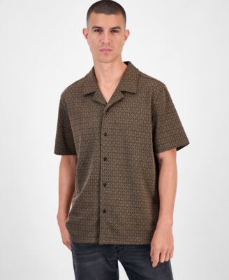 GUESS - Marcos Short Sleeve Jacquard Pattern Button-Front Camp Shirt