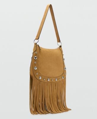 MANGO - Women's Fringes And Stud Details Suede Bag