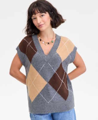 On 34th - Women's Argyle Oversized Sweater Vest