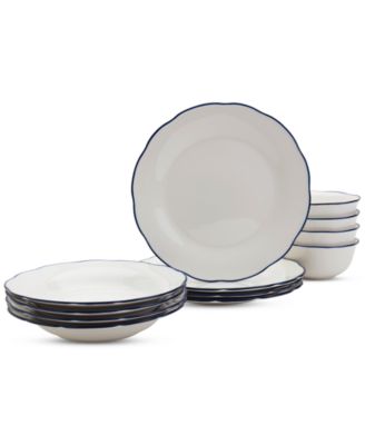Blue Rim Scalloped 12 Pc. Dinnerware Set, Service for 4, Exclusively at Macy's image