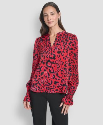 DKNY - Women's Long-Sleeve Split-Neck Top