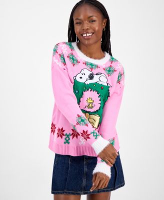 Hooked Up by IOT - Juniors' Snoopy Wreath Sweater