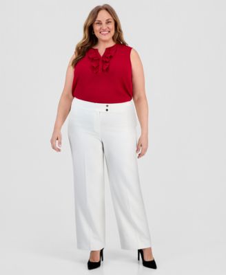 Kasper - Plus Size High-Rise Wide-Leg Pants