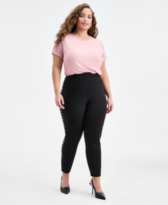 Bar III - Trendy Plus Size Studded Pull-On Bodycon Leggings