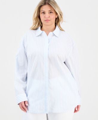 Anne Klein - Plus Size Striped Button-Front Shirt