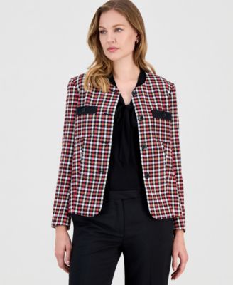 Kasper - Women's Houndstooth Collarless Button-Front Jacket