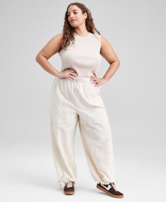 Trendy Plus Size Cotton Jacquard Drawstring-Hem Pants, Macy's Exclusive image