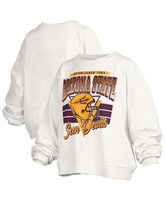 Pressbox - Women's White Arizona State Sun Devils Oversized Janice Retro Waist-Length Pullover Sweatshirt