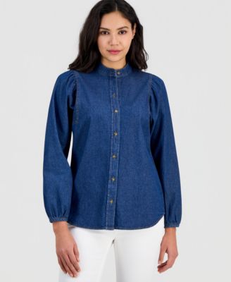 Anne Klein - Women's Puff-Sleeve Button-Down Shirt