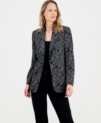 Kasper - Women's Floral Ponte Notch-Collar Jacket