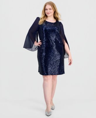 Connected - Plus Size Sequinned Chiffon-Sleeve Dress