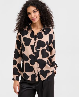 On 34th - Women's Woven Heart Button-Down Top