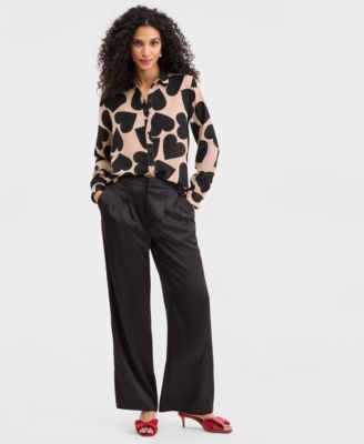 On 34th - Women's Solid Satin Wide-Leg Pants