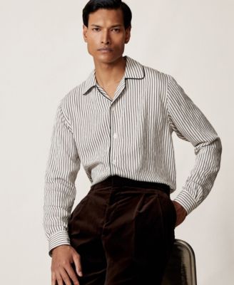 REISS - Men's Stripe Cuban-Collar Piped Shirt