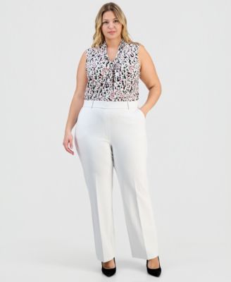 Kasper - Plus Size Pull-On Straight-Leg Pants