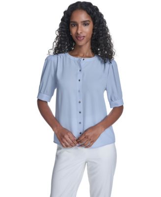 Calvin Klein - Women's Short-Sleeve Button Front Top