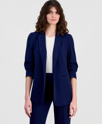 Anne Klein - Petite V-Neck Notch Collar Open-Front Jacket
